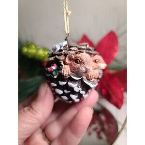 Vintage Christmas Ornament Woodland Pinecone With Squirrels